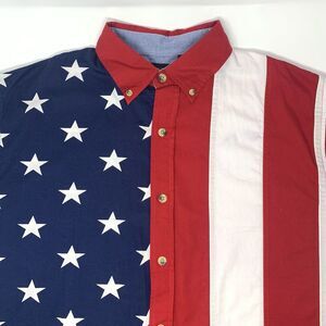 Cotton Traders Sport Stars and Stripes Men's Short Sleeve Casual‎ Shirt Size XL